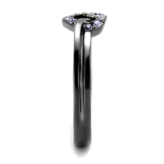 Rings Alamode TK2685 IP Light Black IP Gun Stainless Steel Ring with Top Grade Crystal in Light Amethyst