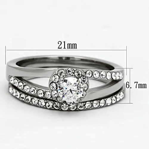 Rings Alamode TK971 High polished no plating Stainless Steel Ring with AAA Grade CZ in Clear