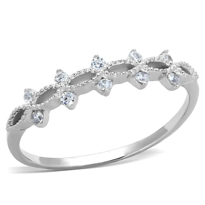 Rings Alamode TS262 Rhodium 925 Sterling Silver Ring with AAA Grade CZ in Clear