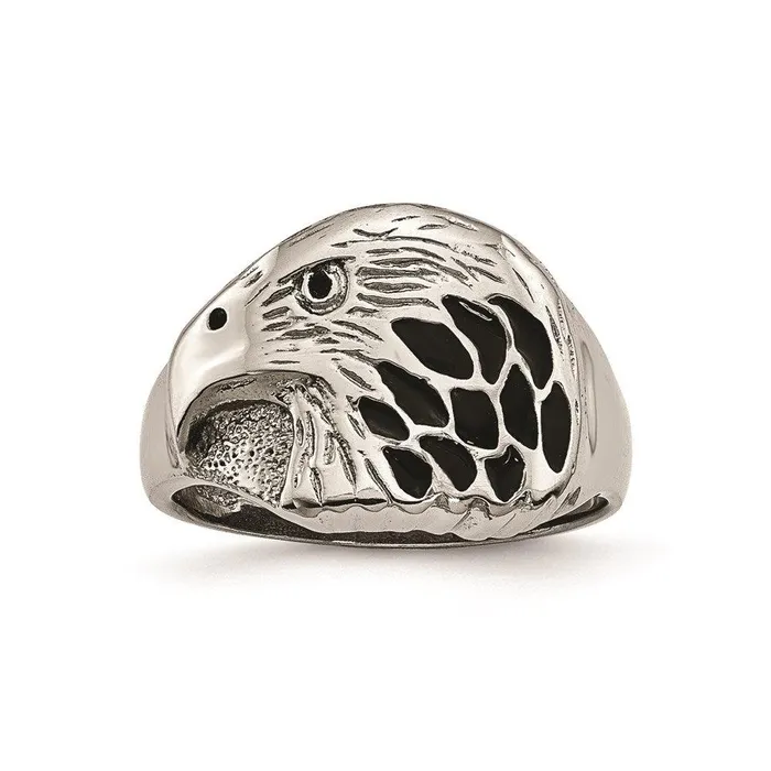 Rings Chisel Stainless Steel Polished Black Enameled Eagle Ring Rings Chisel Stainless Steel Polished Black Enameled Eagle Ring