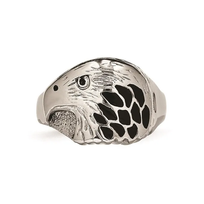 Rings Chisel Stainless Steel Polished Black Enameled Eagle Ring Rings Chisel Stainless Steel Polished Black Enameled Eagle Ring