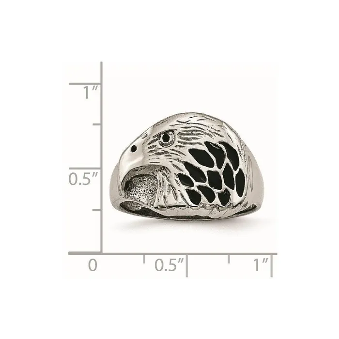 Rings Chisel Stainless Steel Polished Black Enameled Eagle Ring Rings Chisel Stainless Steel Polished Black Enameled Eagle Ring