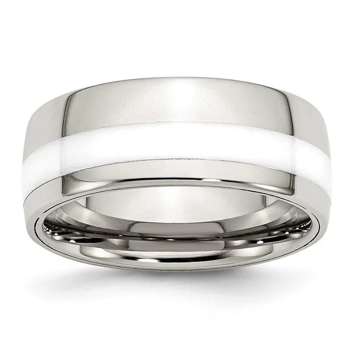 Rings Chisel Stainless Steel Polished White Ceramic Inlay 900mm Band