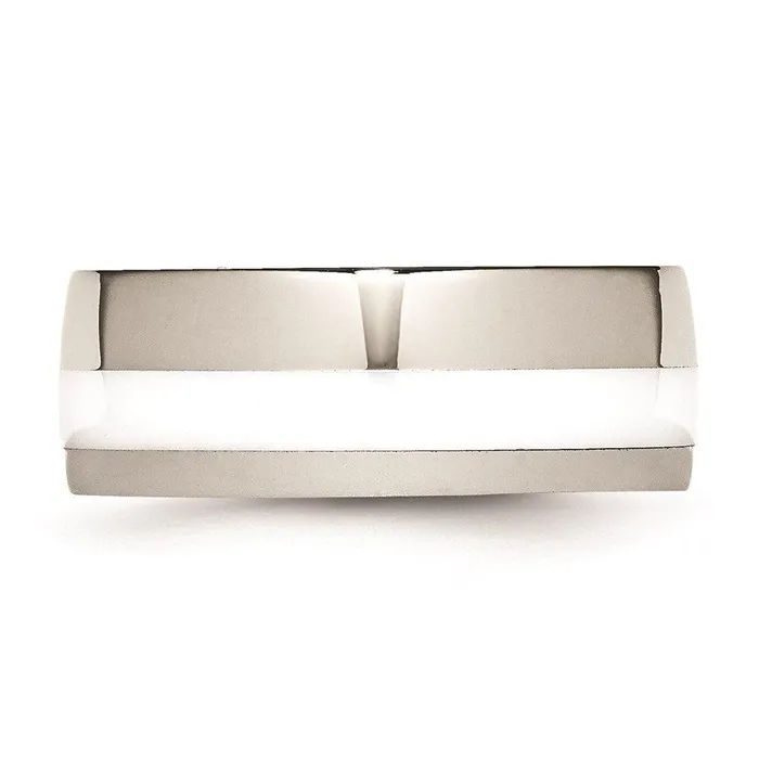 Rings Chisel Stainless Steel Polished White Ceramic Inlay 900mm Band Rings Chisel Stainless Steel Polished White Ceramic Inlay 900mm Band