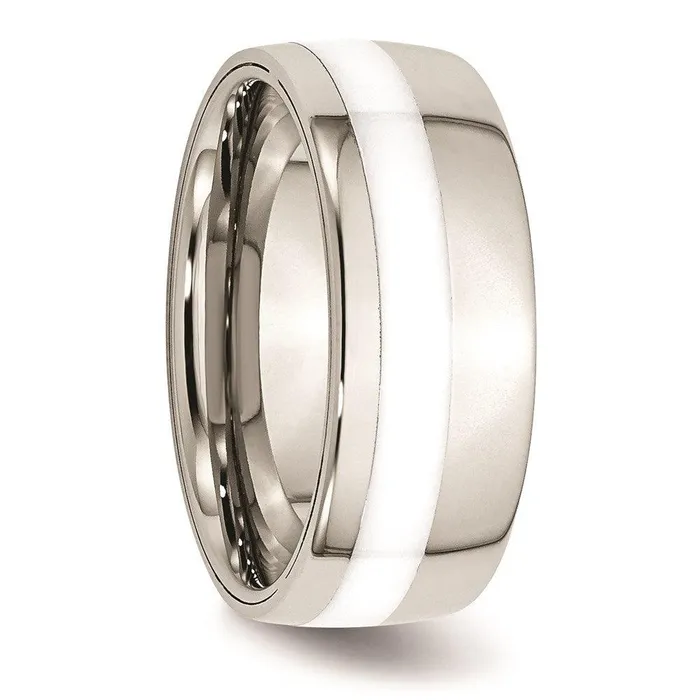 Rings Chisel Stainless Steel Polished White Ceramic Inlay 900mm Band Rings Chisel Stainless Steel Polished White Ceramic Inlay 900mm Band