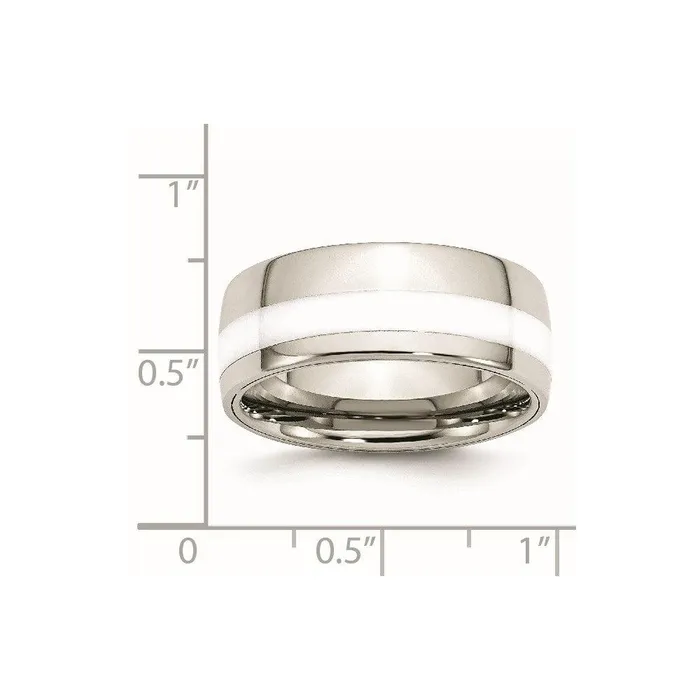 Rings Chisel Stainless Steel Polished White Ceramic Inlay 900mm Band Rings Chisel Stainless Steel Polished White Ceramic Inlay 900mm Band