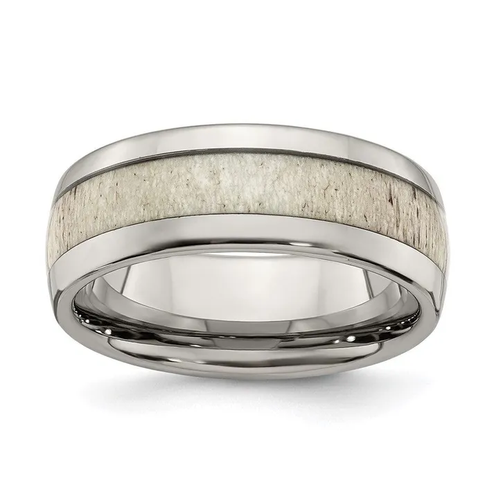 Rings Chisel Stainless Steel Polished with Antler Inlay 8mm Band