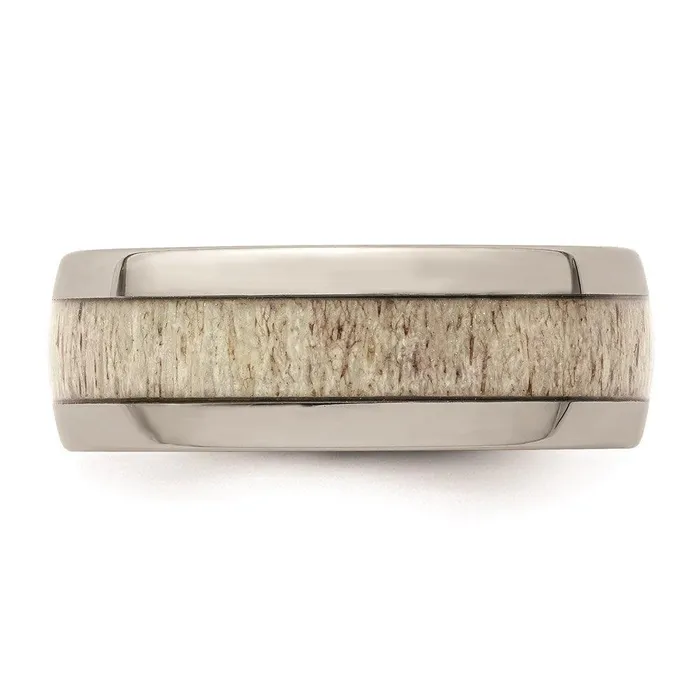 Rings Chisel Stainless Steel Polished with Antler Inlay 8mm Band Rings Chisel Stainless Steel Polished with Antler Inlay 8mm Band