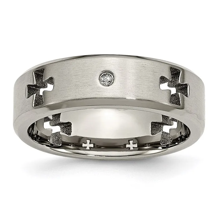 Rings Chisel Titanium Celtic Cross Cut Out wDiamond 7mm BrushedPolished Band TB264AA