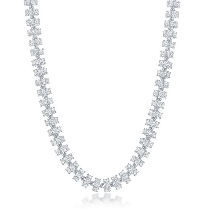 Rings Classic Sterling Silver Rhodium Plated 6mm Barrel CZ Chain 22