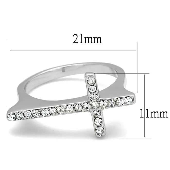 Rings LO3976 Rhodium Brass Ring with Top Grade Crystal in Clear Alamode