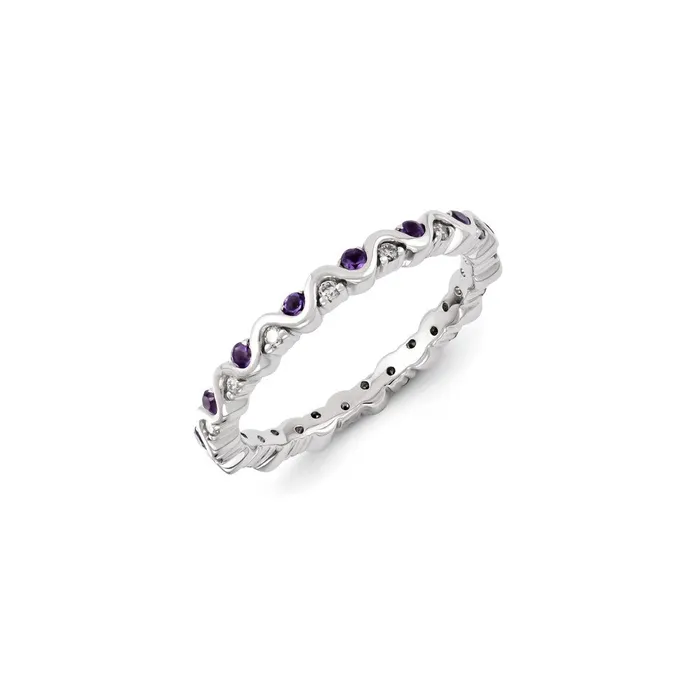 Rings Stackable Expressions Sterling Silver Stackable Expressions Diamond Amethyst Ring QSK1084