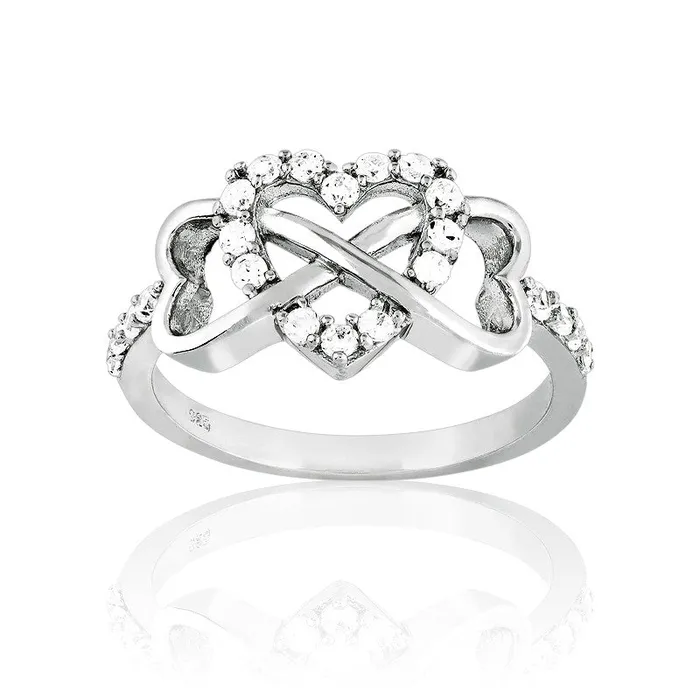 Rings Sterling Silver Center Heart and Heart Infinity Ring W9714 Classic