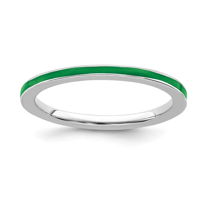 Rings Sterling Silver Stackable Expressions Green Enameled 15mm Ring QSK135 Stackable Expressions Rings Sterling Silver Stackable Expressions Green Enameled 15mm Ring QSK135 Stackable Expressions