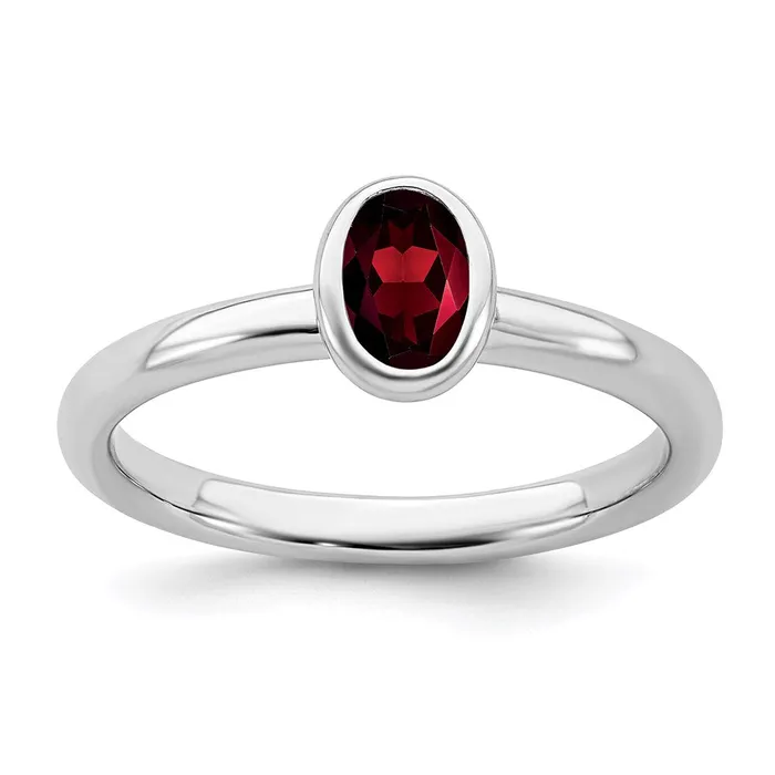 Rings Sterling Silver Stackable Expressions Oval Garnet Ring QSK434 Stackable Expressions Rings Sterling Silver Stackable Expressions Oval Garnet Ring QSK434 Stackable Expressions