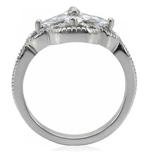 Rings TK078 High polished no plating Stainless Steel Ring with AAA Grade CZ in Clear Alamode