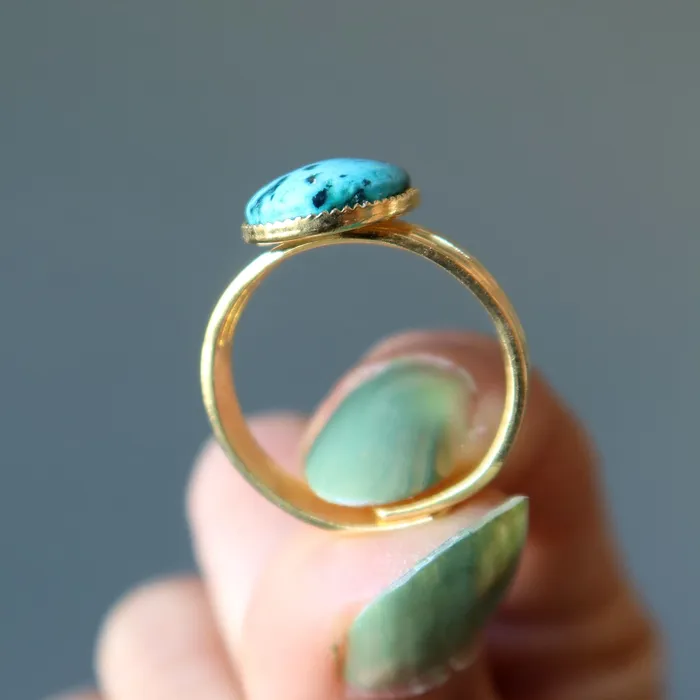 Rings Turquoise Ring Eye of Spirit Gold Adjustable Satin Crystals