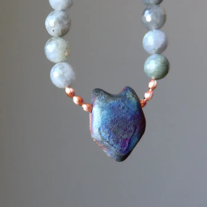 Satin Crystals Necklaces Labradorite Necklace Wolf Talisman Superpower Faceted Gem
