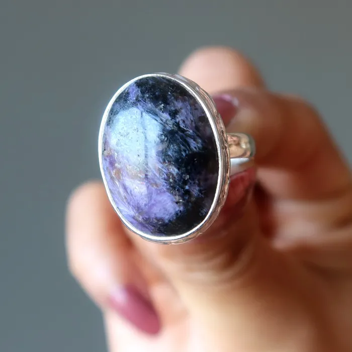 Satin Crystals Rings Charoite Ring Paradise Sterling Silver Size 775