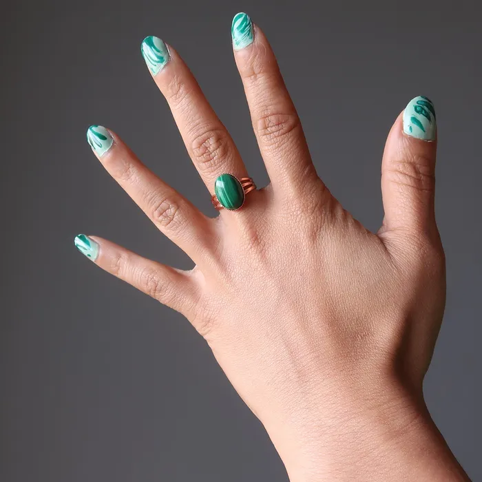 Satin Crystals Rings Malachite Ring Love Story Stone Copper Adjustable