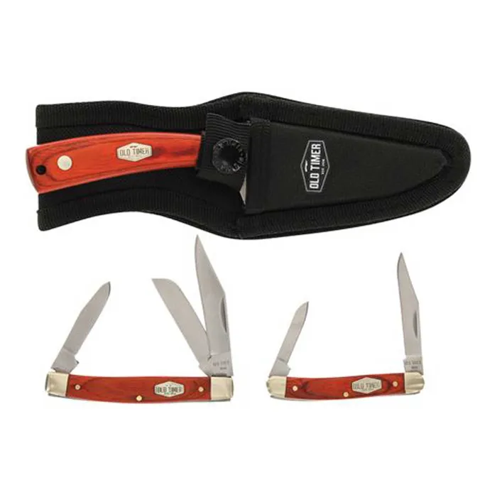 Schrade Knife Set Old Timer Satin Finish Stainless Steel Blade Wood Handle 1188056 Schrade Bracelets Schrade Knife Set Old Timer Satin Finish Stainless Steel Blade Wood Handle 1188056 Schrade Bracelets