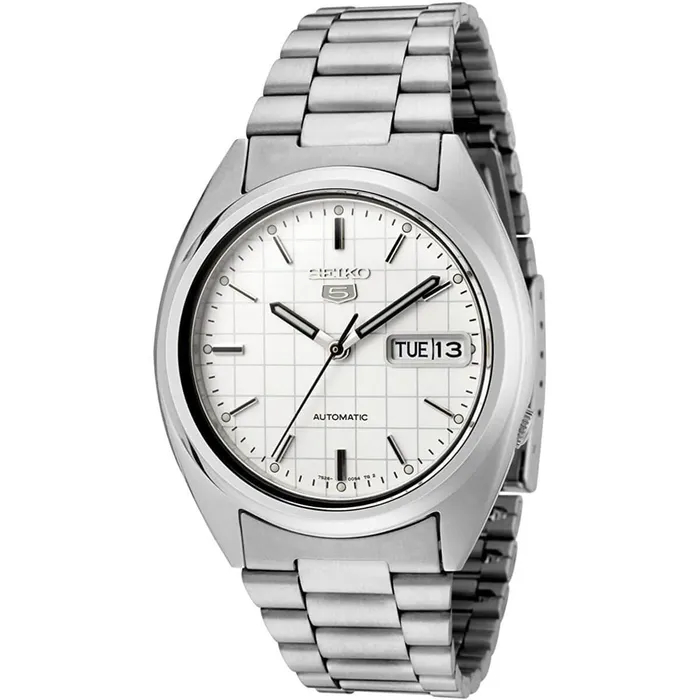 SEIKO Seiko Mens Watch Series 5 Automatic White Grid Dial Silver SS Bracelet SNXF05K1 Bracelets SEIKO Seiko Mens Watch Series 5 Automatic White Grid Dial Silver SS Bracelet SNXF05K1 Bracelets