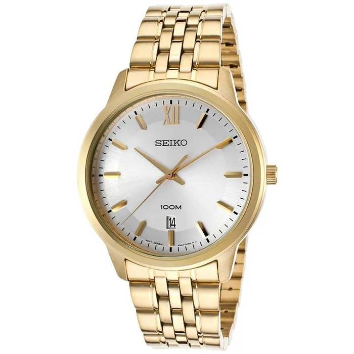 Seiko SUR034 Mens Classic Silver Dial Yellow Gold Stainless Steel Watch Seiko Bracelets