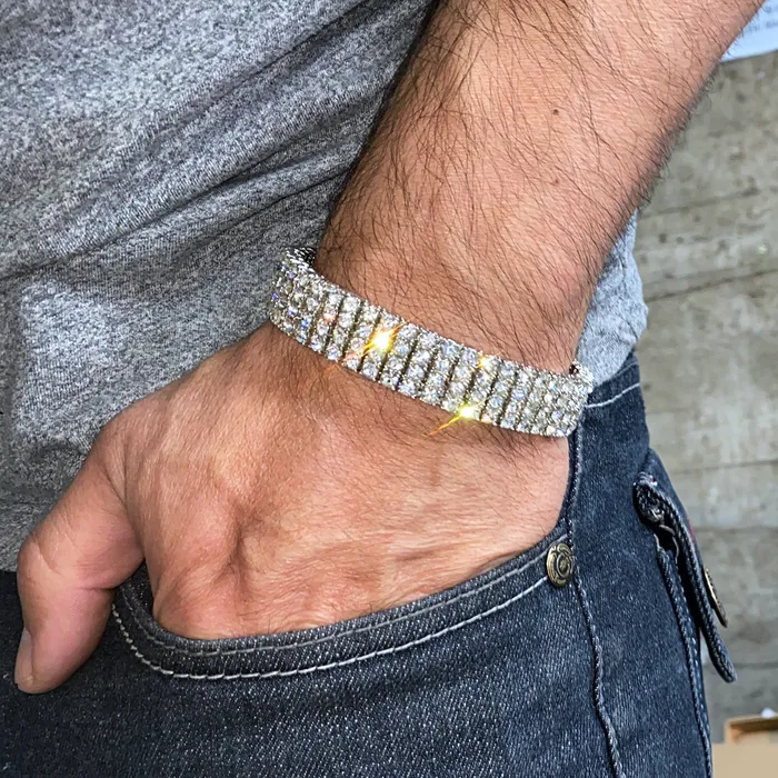 Silver Tone Four Row Iced Bracelet 8 Inch Bling Cartel Admin Bracelets