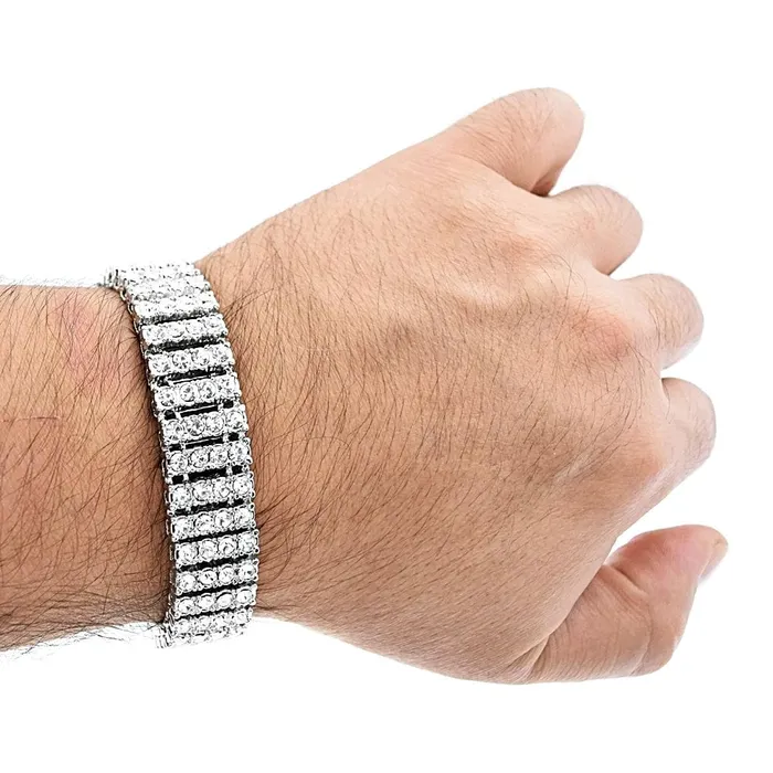 Silver Tone Four Row Iced Bracelet 8 Inch Bling Cartel Admin Bracelets