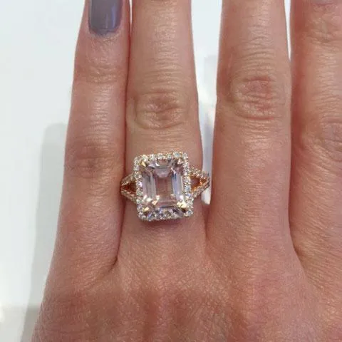 Split Shank Pave Diamond Morganite Halo Engagement Ring deBebians Rings