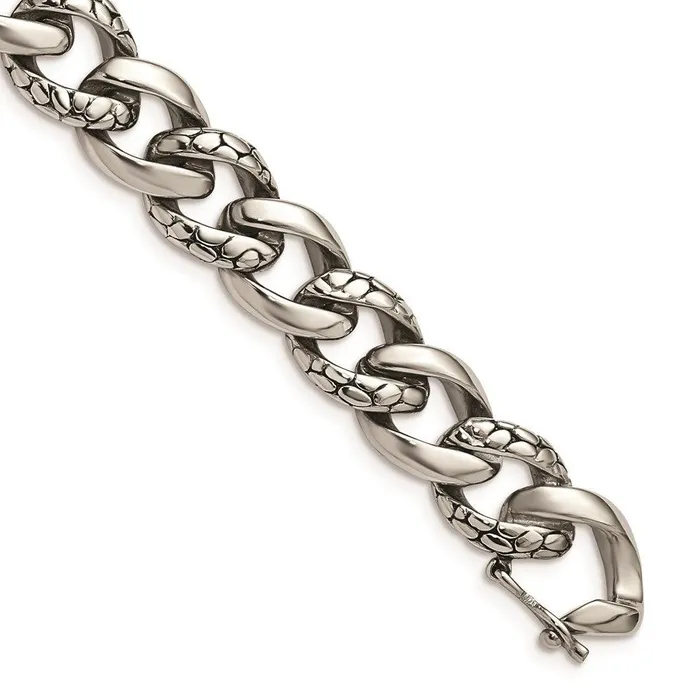 Stainless Steel Antiqued Polished Links 85in Bracelet Chisel Bracelets