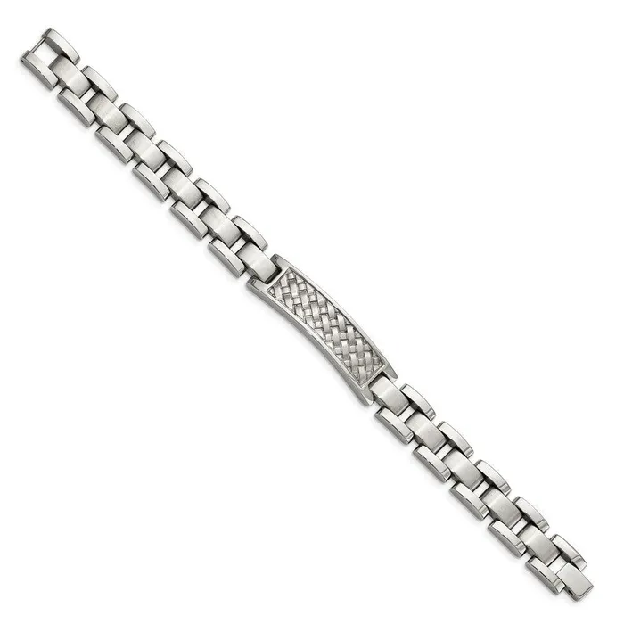 Stainless Steel Brushed and Polished Weaved Pattern ID Bracelet Chisel Bracelets