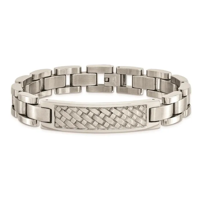 Stainless Steel Brushed and Polished Weaved Pattern ID Bracelet Chisel Bracelets