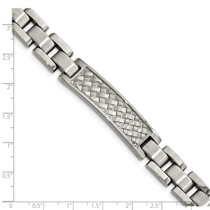 Stainless Steel Brushed and Polished Weaved Pattern ID Bracelet Chisel Bracelets
