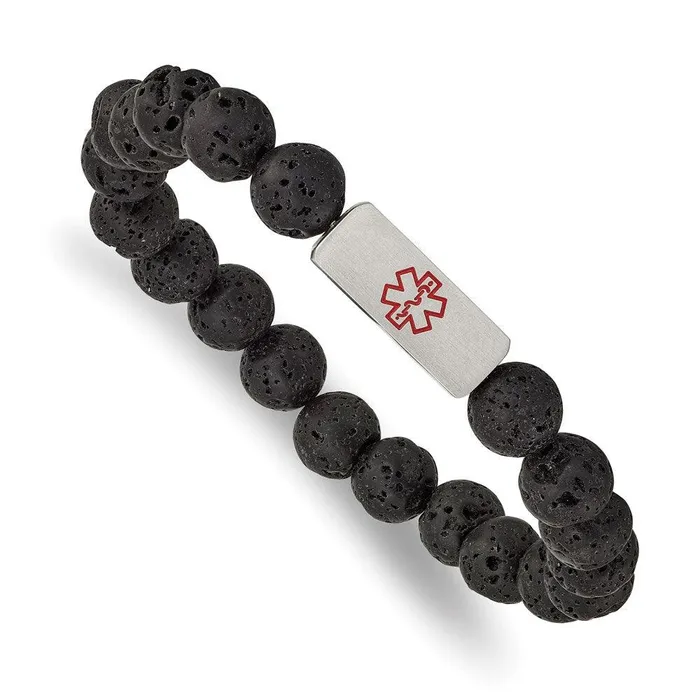 Stainless Steel Brushed Medical ID Lava Stone Stretch Bracelet Chisel Bracelets Stainless Steel Brushed Medical ID Lava Stone Stretch Bracelet Chisel Bracelets
