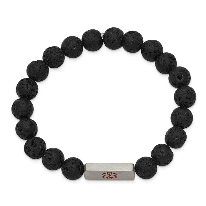 Stainless Steel Brushed Medical ID Lava Stone Stretch Bracelet Chisel Bracelets Stainless Steel Brushed Medical ID Lava Stone Stretch Bracelet Chisel Bracelets
