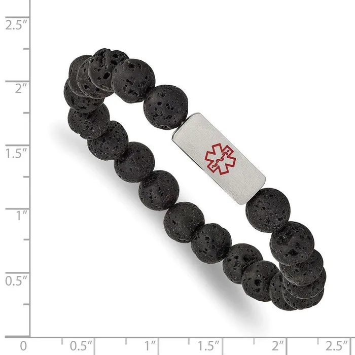 Stainless Steel Brushed Medical ID Lava Stone Stretch Bracelet Chisel Bracelets Stainless Steel Brushed Medical ID Lava Stone Stretch Bracelet Chisel Bracelets