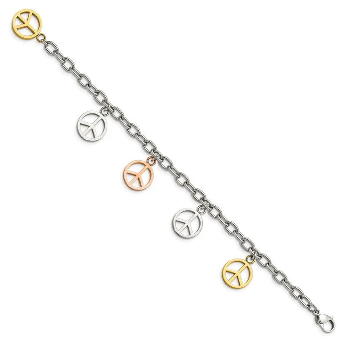 Stainless Steel Multicolor Plated Peace Sign Charms 85in Bracelet Chisel Bracelets Stainless Steel Multicolor Plated Peace Sign Charms 85in Bracelet Chisel Bracelets