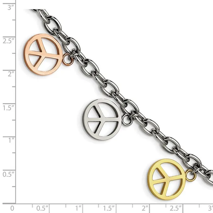 Stainless Steel Multicolor Plated Peace Sign Charms 85in Bracelet Chisel Bracelets Stainless Steel Multicolor Plated Peace Sign Charms 85in Bracelet Chisel Bracelets