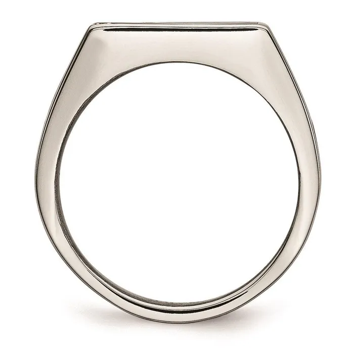 Stainless Steel Polished Black Enameled CZ Signet Ring Chisel Rings Stainless Steel Polished Black Enameled CZ Signet Ring Chisel Rings