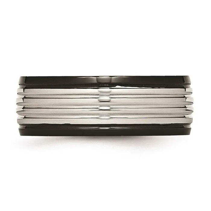 Stainless Steel Polished Black IP Grooved Ring Chisel Rings Stainless Steel Polished Black IP Grooved Ring Chisel Rings