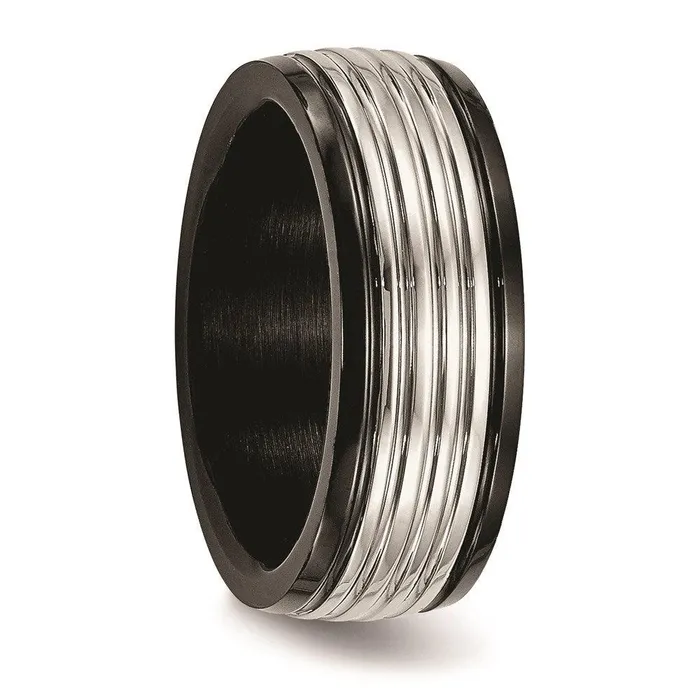 Stainless Steel Polished Black IP Grooved Ring Chisel Rings Stainless Steel Polished Black IP Grooved Ring Chisel Rings