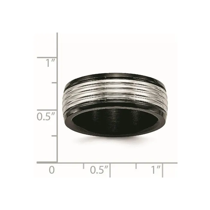 Stainless Steel Polished Black IP Grooved Ring Chisel Rings Stainless Steel Polished Black IP Grooved Ring Chisel Rings
