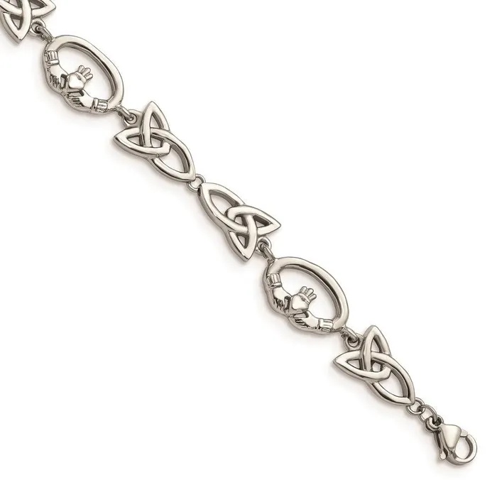 Stainless Steel Polished Claddagh and Trinity Knot Bracelet Chisel Bracelets Stainless Steel Polished Claddagh and Trinity Knot Bracelet Chisel Bracelets