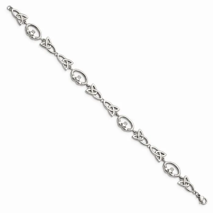 Stainless Steel Polished Claddagh and Trinity Knot Bracelet Chisel Bracelets Stainless Steel Polished Claddagh and Trinity Knot Bracelet Chisel Bracelets