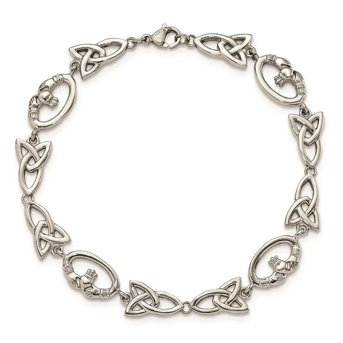 Stainless Steel Polished Claddagh and Trinity Knot Bracelet Chisel Bracelets Stainless Steel Polished Claddagh and Trinity Knot Bracelet Chisel Bracelets