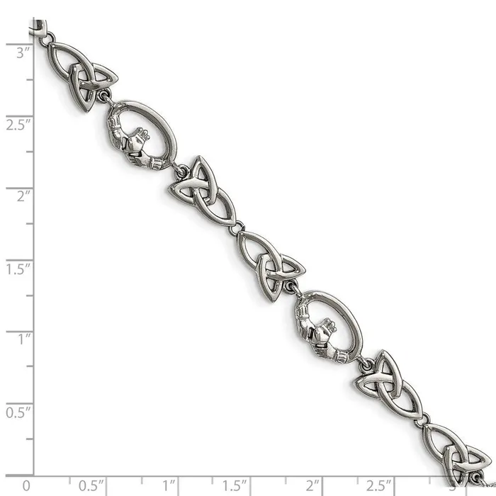 Stainless Steel Polished Claddagh and Trinity Knot Bracelet Chisel Bracelets Stainless Steel Polished Claddagh and Trinity Knot Bracelet Chisel Bracelets