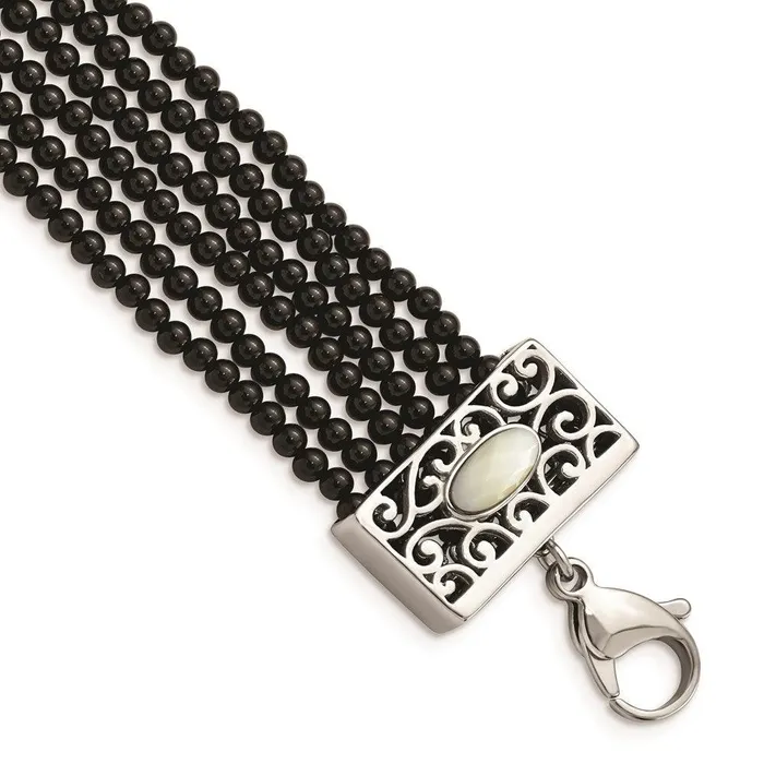 Stainless Steel Polished MOPBlack Onyx w150in ext Bracelet Chisel Bracelets Stainless Steel Polished MOPBlack Onyx w150in ext Bracelet Chisel Bracelets
