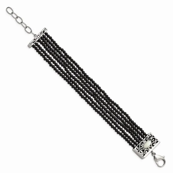 Stainless Steel Polished MOPBlack Onyx w150in ext Bracelet Chisel Bracelets Stainless Steel Polished MOPBlack Onyx w150in ext Bracelet Chisel Bracelets