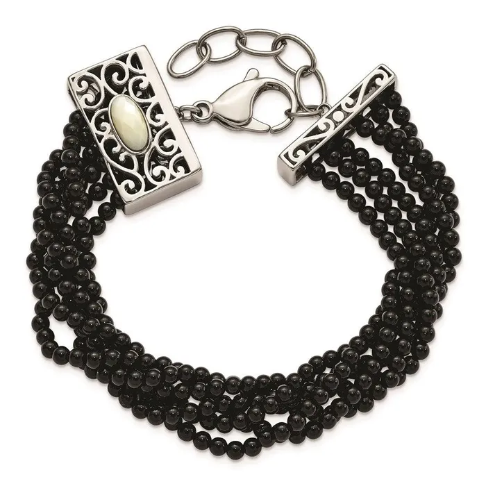Stainless Steel Polished MOPBlack Onyx w150in ext Bracelet Chisel Bracelets Stainless Steel Polished MOPBlack Onyx w150in ext Bracelet Chisel Bracelets
